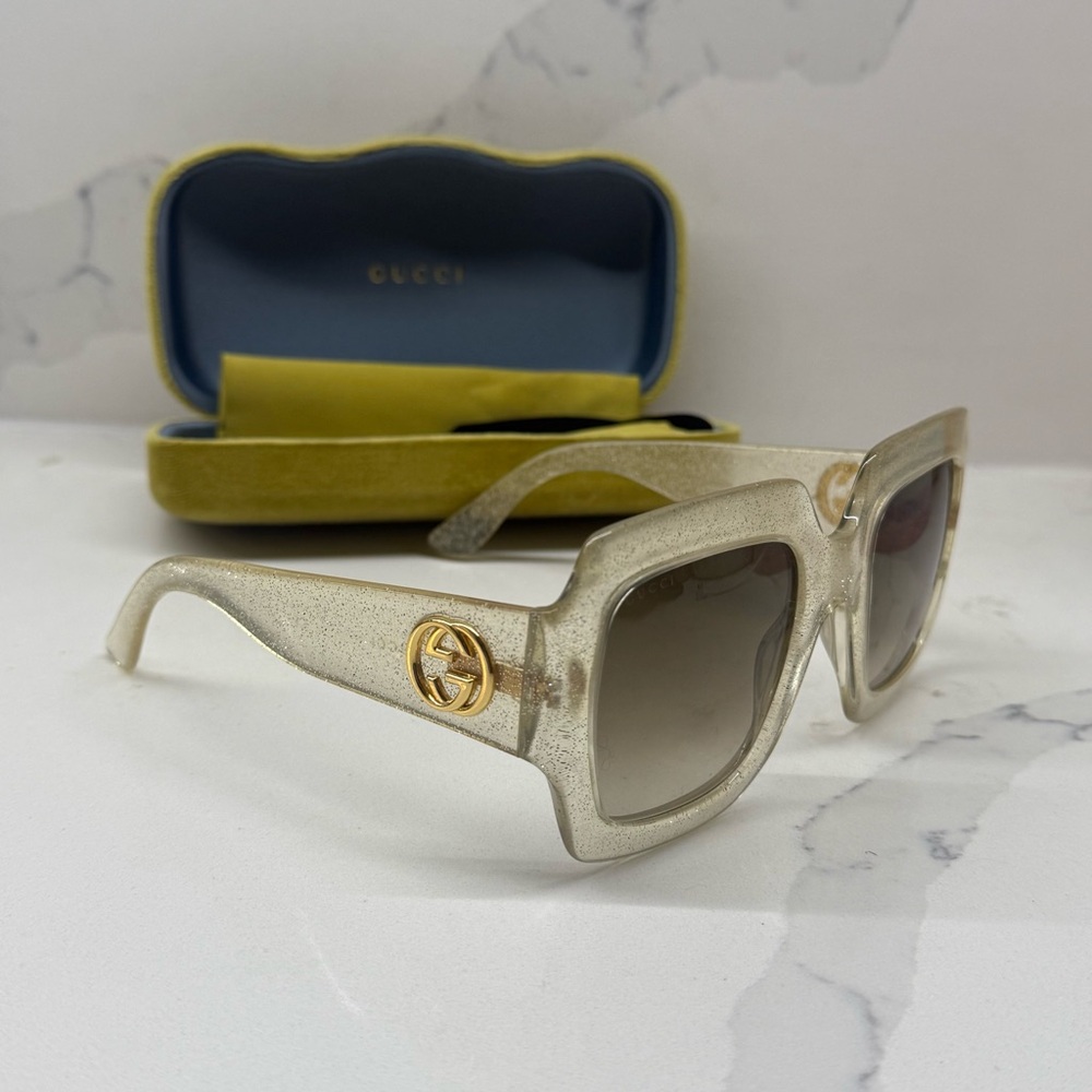 Gucci Silver/Gold Glitter Oversized Acetate Square Frame Sunglasses